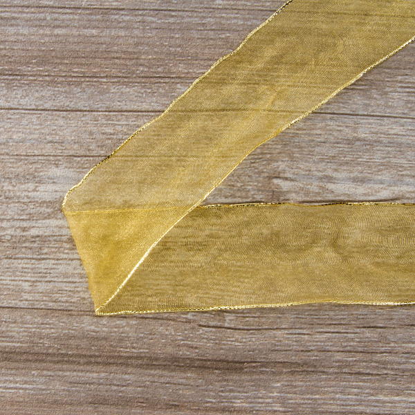 Лента органза "с памятью" SAFISA, 38 мм, 25 м цвет 54, бежево-золотистый. Арт 525-38мм-54             