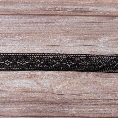 Мерсеризованное хлопковое кружево, 35 мм, цвет черный. Арт 2223/14