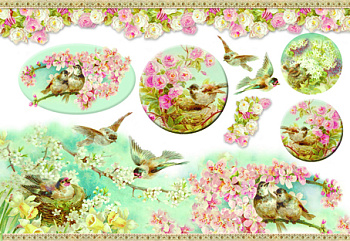 Карта для декупажа "Птицы в весеннем саду". Арт DFGS023