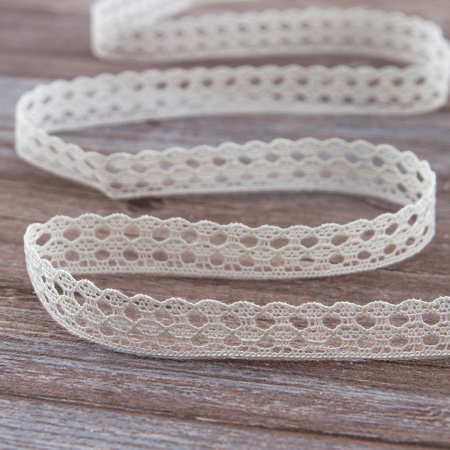 Мерсеризованное хлопковое кружево, 13 мм, цвет шампань. Арт 3514/02