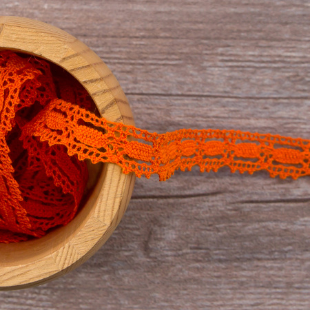Мерсеризованное хлопковое кружево, 15 мм, цвет оранжевый. Арт 1798/17                 
