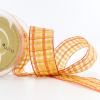Лента органза с рисунком клетка SAFISA, 38 мм, 15 м, цвет 02, оранжевый. Арт 25216-38-02              