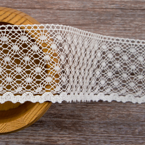 Мерсеризованное хлопковое кружево, 50 мм, цвет белый. Арт 2040/01