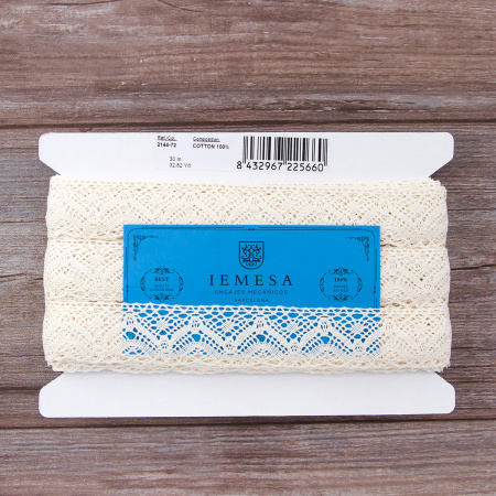 Мерсеризованное хлопковое кружево, 39 мм, шампань. Арт 2144/72