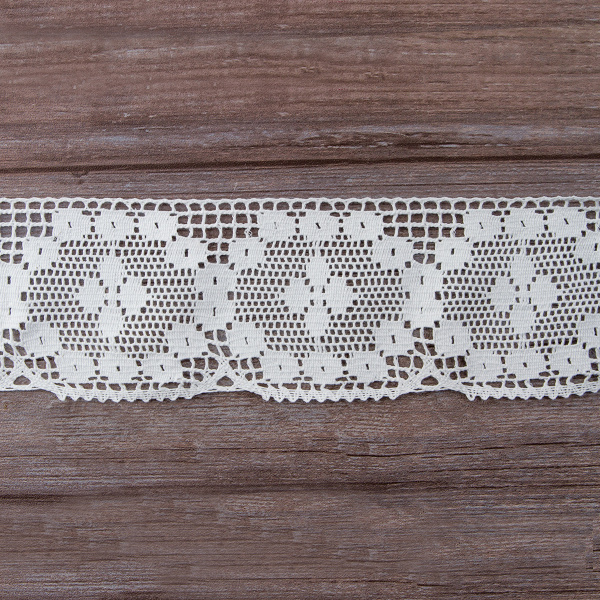 Мерсеризованное хлопковое кружево, 95 мм, цвет белый. Арт 2229/01
