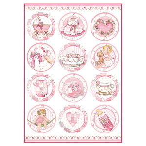 Бумага рисовая мини - формат "Малышка, детские сюжеты с розовым в кругах"
