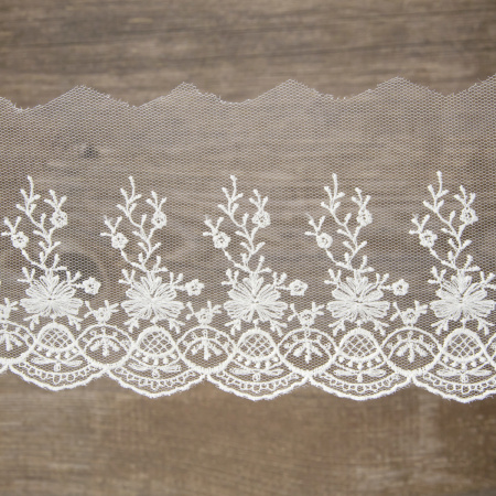 Вышивка на тюле, 87 мм, цвет белый. Арт I646/01