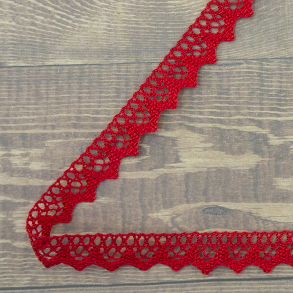 Кружево плетеное, 12 мм, цвет красный, 100% хлопок, 5 м. Арт K-5004-216