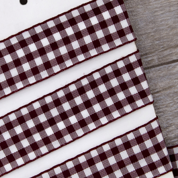 Лента с рисунком клетка SAFISA, 25 мм, 25 м, цвет 30, бордо. Арт 469-25мм-30             