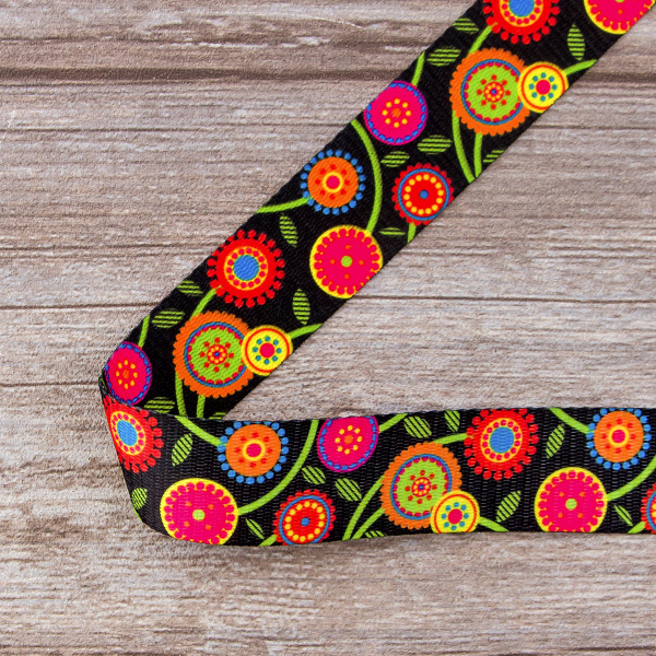 Тесьма ременная декоративная, 30 мм, цвет черный с узором, 10 м. Арт 35129-30мм