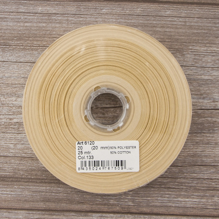 Косая бейка хлопок/полиэстер 20 мм, 25 м, цвет 133, крем-брюле. Арт 6120-20мм-133           