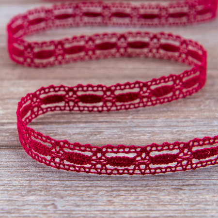 Мерсеризованное хлопковое кружево, 15 мм, цвет бургунд. Арт 1798/F1                 