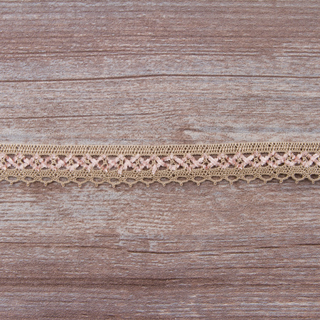 Мерсеризованное хлопковое кружево, 20 мм, цвет бежево-серый/розовый. Арт 1889/X5