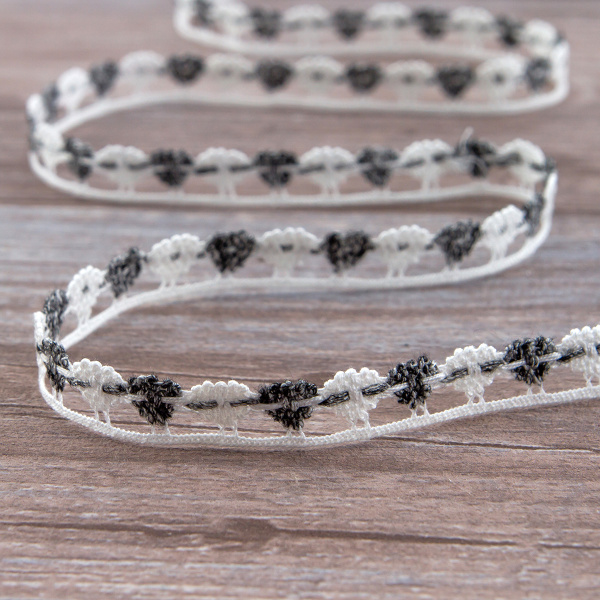 Мерсеризованное хлопковое кружево, 13 мм, цвет белый с серым. Арт 3615/R7                 