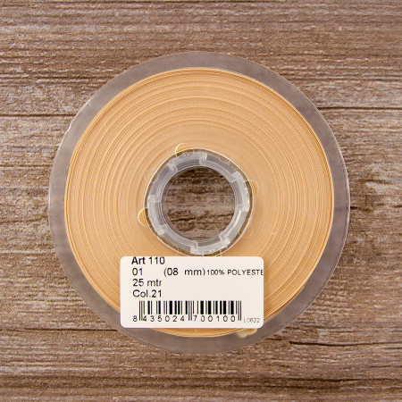 Лента атласная двусторонняя SAFISA, 8 мм, 25 м, цвет 21, персиковый айвори. Арт 110-8мм-21