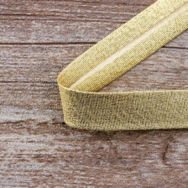 Косая бейка металлик, 20 мм, 20 м, цвет 02, золотой, 80% полиэстр, 20% люрекс  . Арт 6291-20мм-02            