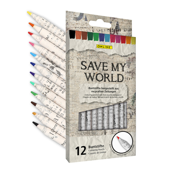 Набор цветных карандашей "Crayons Save my World" с корпусом из переработанных газет, 12 шт. Арт 07920