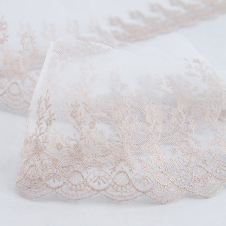 Вышивка на тюле, 87 мм, цвет розовый. Арт I646/F3