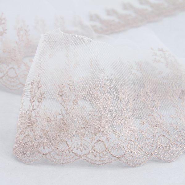 Вышивка на тюле, 87 мм, цвет розовый. Арт I646/F3