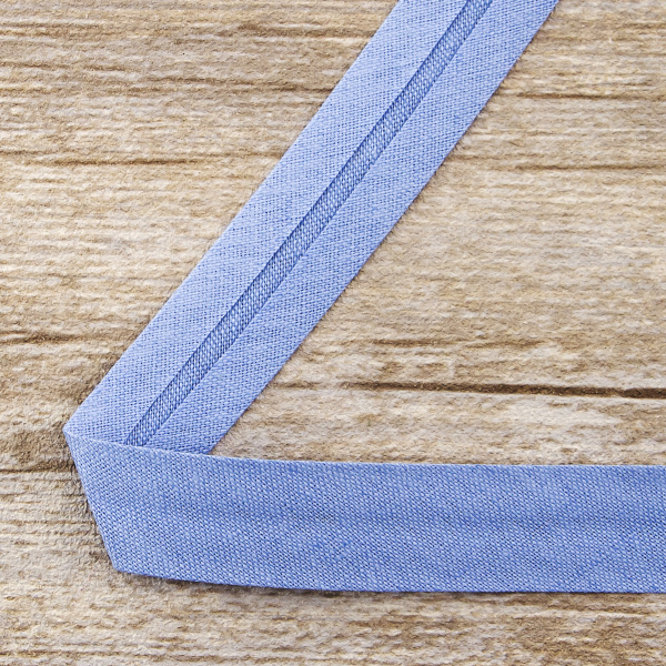 Косая бейка хлопок/лён, 20 мм, 20 м, цвет 65, голубой. Арт 6602-20мм-65