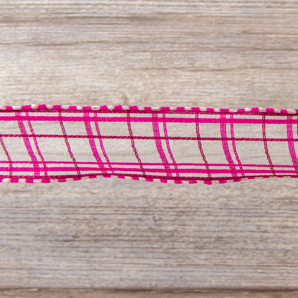 Лента органза с рисунком с проволокой по краю SAFISA, 25 мм, 15 м, цвет 20. Арт 25308-25мм-20