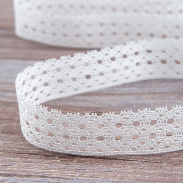 Мерсеризованное хлопковое кружево, 35 мм, белый. Арт 2129/01