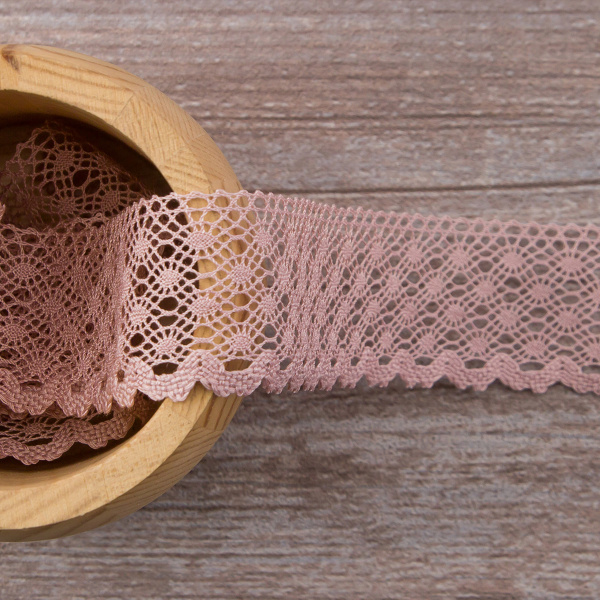 Мерсеризованное хлопковое кружево, 30 мм, цвет пыльно-розовый. Арт 2021/W4