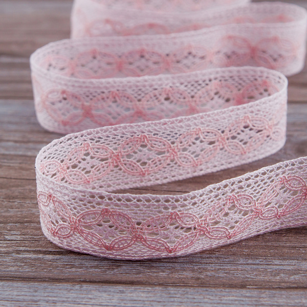 Мерсеризованное хлопковое кружево, 35 мм, цвет розовый. Арт 2223/06