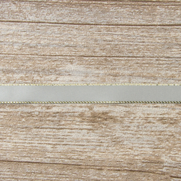 Лента атласная SAFISA с люрексным кантом по краям, 11 мм, 25 м, цвет 27, серый светлый. Арт 25190-11мм-27           