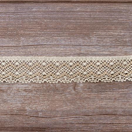 Мерсеризованное хлопковое кружево, 35 мм, цвет сливочный с бежевым. Арт 1880/R0