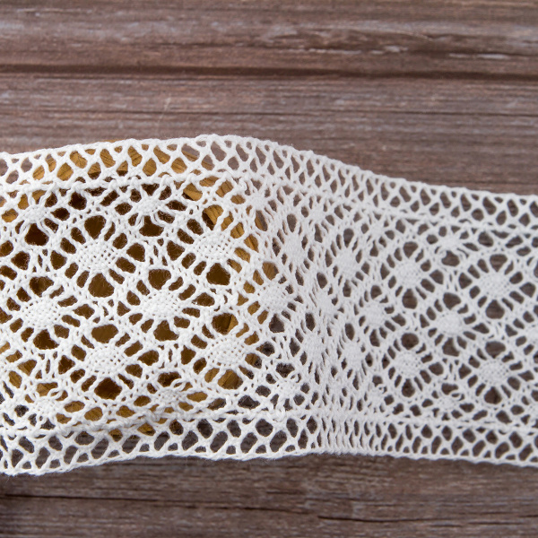 Мерсеризованное хлопковое кружево, 85 мм, цвет белый. Арт 2232/01