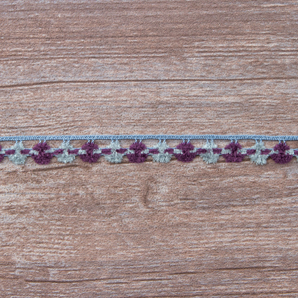 Мерсеризованное хлопковое кружево, 13 мм, цвет серый с фиолетовым. Арт 3615/CB