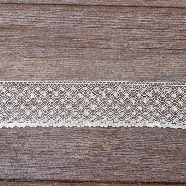 Мерсеризованное хлопковое кружево, 50 мм, цвет белый. Арт 2040/01