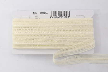 Мерсеризованное хлопковое кружево, 26 мм, цвет шампань. Арт 2178/72