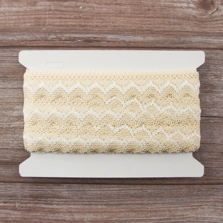 Мерсеризованное хлопковое кружево, 35 мм, цвет экрю с белым. Арт 3201/J1                 