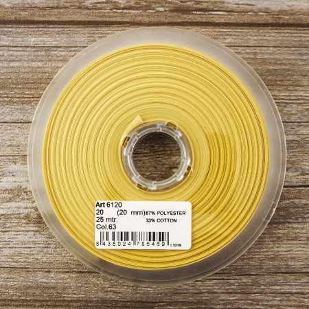 Косая бейка хлопок/полиэстер 20 мм, 25 м, цвет 63, бежевый. Арт 6120-20мм-63            