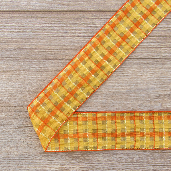 Лента органза с рисунком клетка SAFISA, 38 мм, 15 м, цвет 02, оранжевый. Арт 25216-38-02              