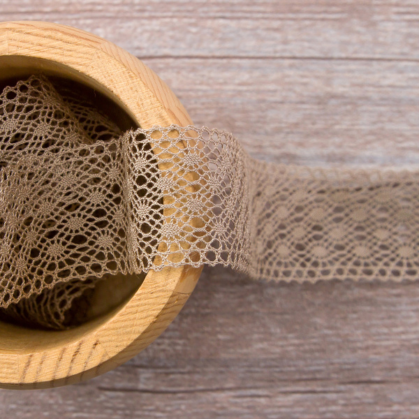 Мерсеризованное хлопковое кружево, 30 мм, цвет темно-бежевый. Арт 2022/5T