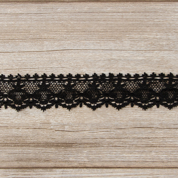 Мерсеризованное хлопковое кружево, 40 мм, цвет черный. Арт K055/14
