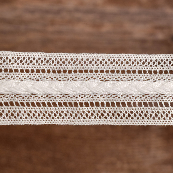 Мерсеризованное хлопковое кружево, 26 мм, цвет белый. Арт 2178/01