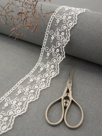 Кружево-вышивка на тюле, 42 мм, цвет молочный, 100% полиэстер, 3,5 м. Арт T-2443.112