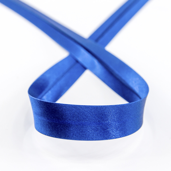 Косая бейка атласная 20 мм, 25 м, цвет 13, синий. Арт 6260-20мм-13            