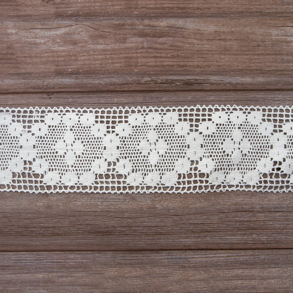 Мерсеризованное хлопковое кружево, 90 мм, цвет белый. Арт 2230/01