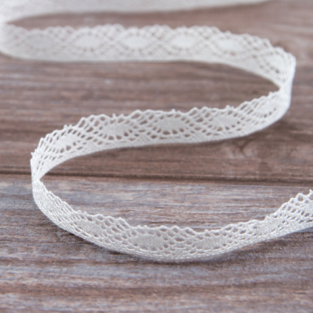 Мерсеризованное хлопковое кружево, 16 мм, белый. Арт 2106/01