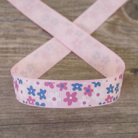 Лента репсовая на картонной катушке "Цветочки". Арт VR15.314