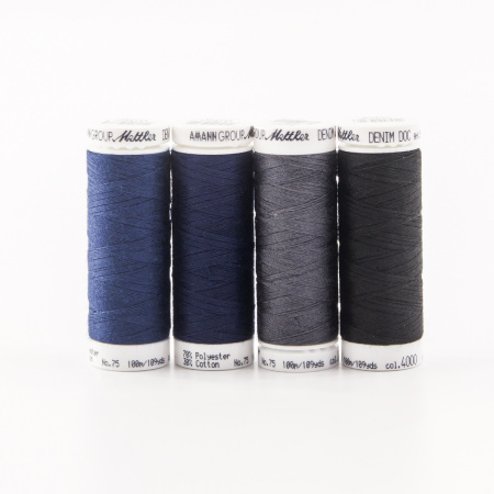 Набор с нитками для джинс DENIM DOC 75, 100 м  в подарочной упаковке, 4 катушки. Арт DE4DARK-KIT