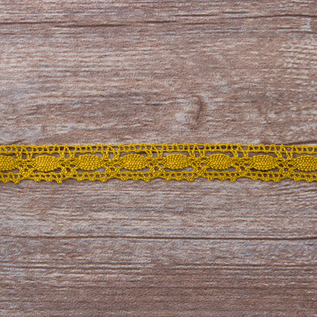Мерсеризованное хлопковое кружево, 15 мм, цвет горчичный. Арт 1798/62                 