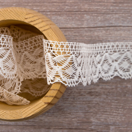 Мерсеризованное хлопковое кружево, 30 мм, цвет белый. Арт 2025/01