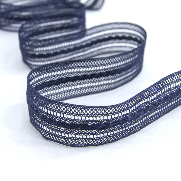 Мерсеризованное хлопковое кружево, 26 мм, цвет темно-синий. Арт 2178/9S