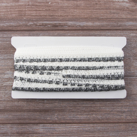 Мерсеризованное хлопковое кружево, 15 мм, цвет белый с темно-серым. Арт 3247/R7